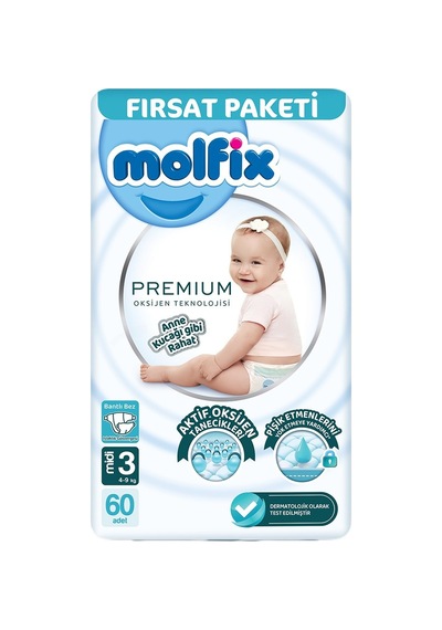Molfix Premium Bebek Bezi Midi 60'lı Oksijen Teknolojili 2'li Ekonomik Paket - 2 Adet Tarı 2 Numara