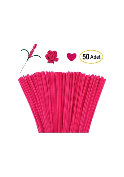 Fuşya Renkli 50 Adet Şönil, Tüylü Tel, Eğitici Şönil Seti, 30 Cm, Peluş Tel