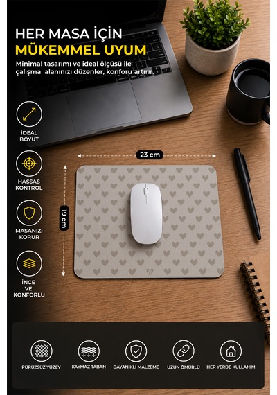 Bej Renkli Kalpli Desenli Ergonomik Mouse Pad, Kaymaz Yüzey İle Ev Ve Ofis Kullanımı İçin İdeal