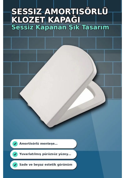Sessiz Amortisörlü 44x35 Cm Beyaz Kare Klozet Kapağı - Yavaş Kapanan Mekanizma Bx-313437 Çok Renkli