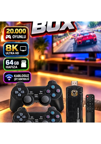Game Box 20.000 Oyunlu 8k Ultra Hd Oyun Konsolu 64 Gb Kablosuz Çift Kontrolcü Seti
