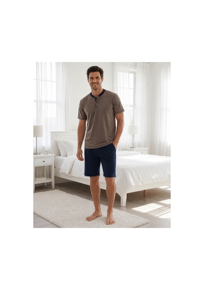 Pijamask Erkek Vizon Düğmeli Yaka Pamuklu Şortlu Pijama Takımı Lacivert Alt Rahat Ev Giyim Kahverengi Pijamask Erkek Vizon Düğmeli Yaka Pamuklu Şortlu Pijama Takımı Lacivert Alt Rahat Ev Giyim Kahverengi