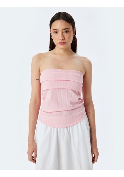 Koton Kolsuz Straplez Yaka Slim Fit Drapeli Ribanalı Üst Pembe 5sal30072ık Gül