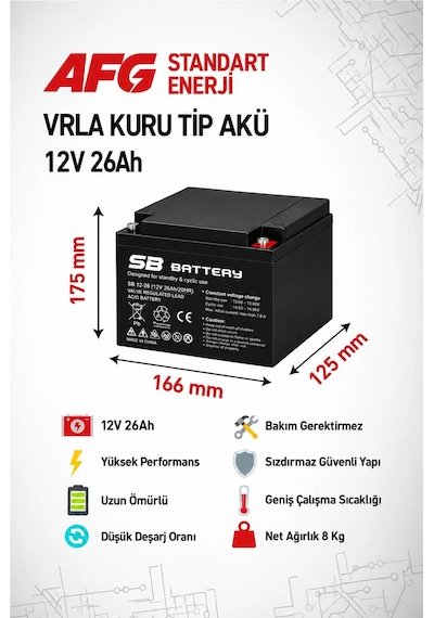 Sb Battery 12v 26ah Bakımsız Kuru Akü