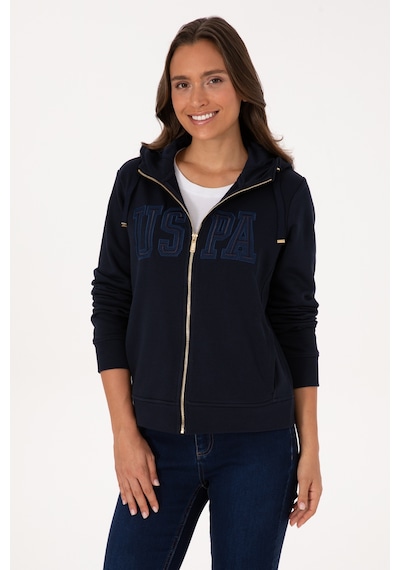 U.S. Polo Assn. Kadın Lacivert Fermuarlı Kapüşonlu Basic Sweatshirt 50307769-VR033