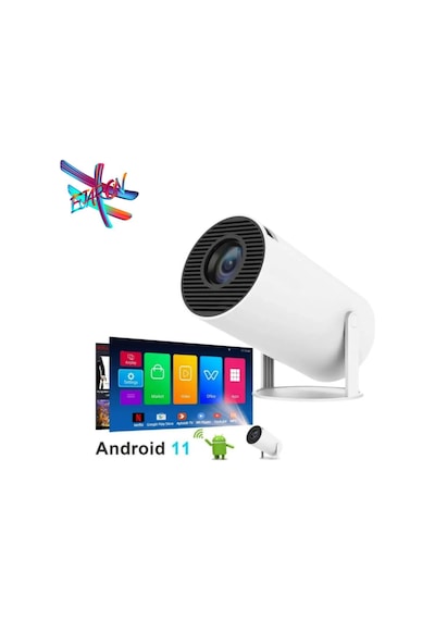 Lobo Beyaz Taşınabilir Sinema Projektörü 1280 720p Ev Sineması Bluetooth Android 11 Akıllı