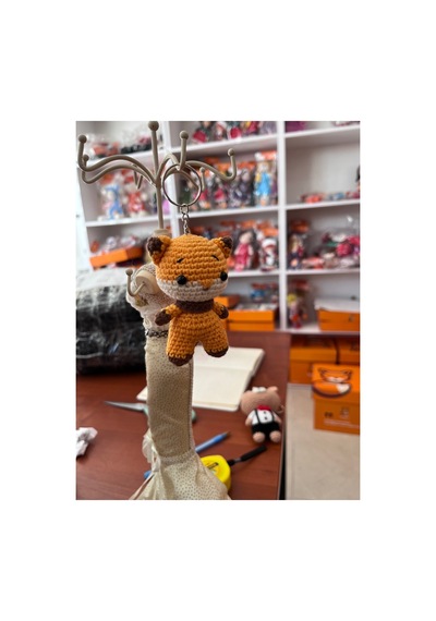 Amigurumi Tilki Anahtarlık - El Yapımı Örgü Figür 9cm Turuncu Turuncu