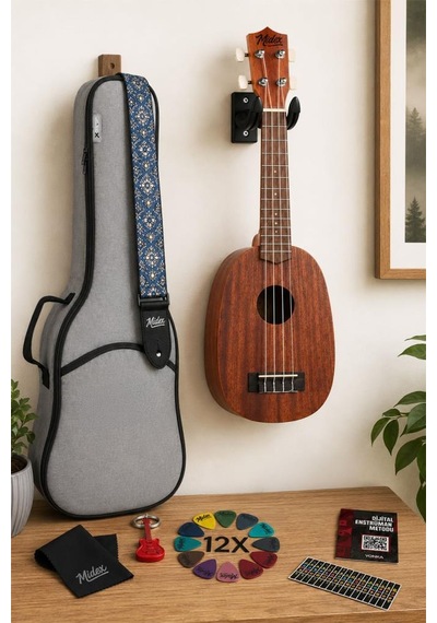 Midex Pa-21m Kaliteli Ananas Gövde Maun Ağacı Soprano Ukulele Seti Pineapple Body