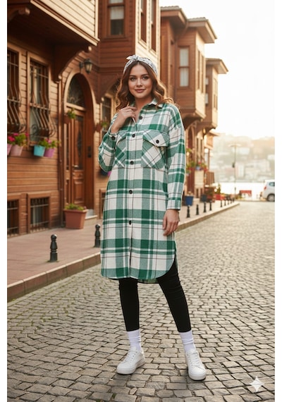 Polologin Butik Lı: Yeşil Kareli Uzun Oduncu Gömlek - Rahat Kesim Gömlek Elbise Tunik Yeşil Polologin Butik Lı: Yeşil Kareli Uzun Oduncu Gömlek - Rahat Kesim Gömlek Elbise Tunik Yeşil