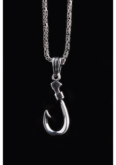 Omar Silver Kral Zincirli Olta Iğnesi Model Gümüş Kolye