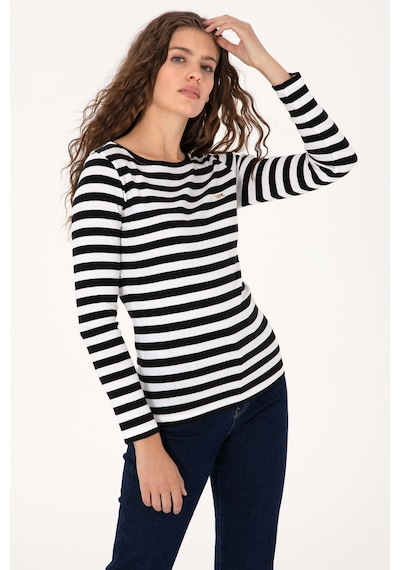 U.S. Polo Assn. Kadın Siyah Çizgili Bisiklet Yaka Sweatshırt 50314203-VR046