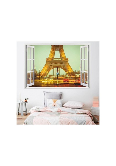Eiffel Kulesi 3d Pencere Full Hd Baskı Duvar Sticker