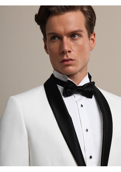 Kip Ekru Düz Slim Fit Şal Yaka Dokuma Smokin Takım Elbise Çok Renkli