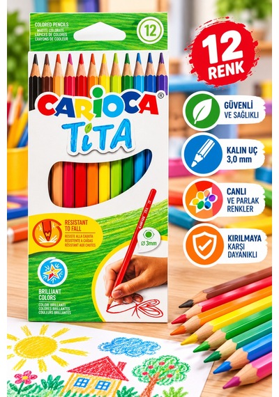 Tita Kuru Boya Kalemi 12 Renk Çok Renkli