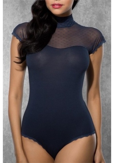 Doreanse 12120 Bayan Boğazlı Tül Lacivert Çıtçıtlı Body