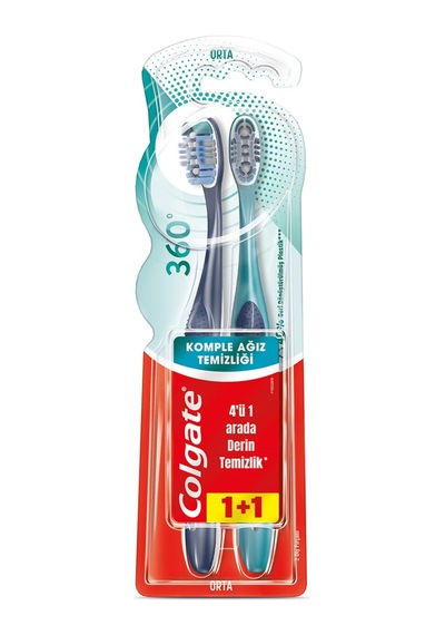 Colgate 360 Komple Ağız Temizliği Orta Diş Fırçası 1+1 - 4 Adet Tarı