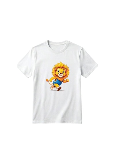 Erdem Kıds Unisex Kız Erkek Çocuk Baskılı Bisiklet Yaka Kısa Kollu Pamuklu Günlük T-shirt Runnıng Lıon Beyaz Runnıng Lıon Beyaz