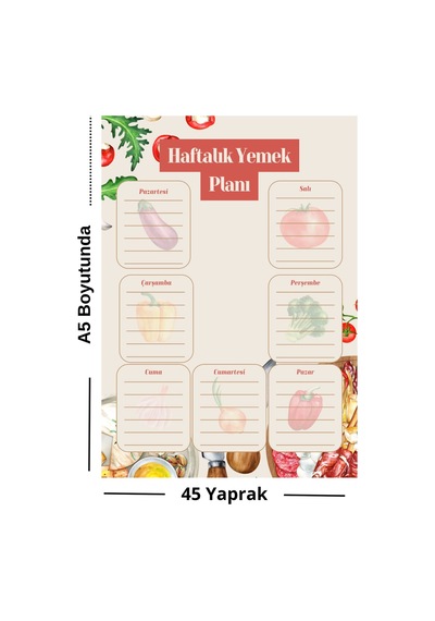 Haftalık Yemek Planı A5 Not Defteri 45 Yaprak Çok Renkli