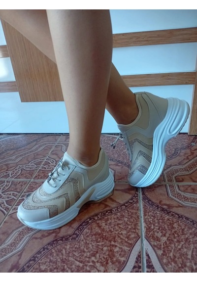 Kadın Yüksek Taban Rahat Şık Günlük Spor Ayakkabı Bej Renk Renkli