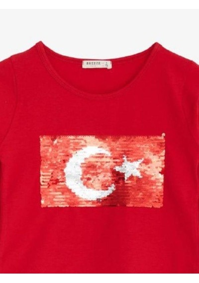 Breeze Çocuk Oynar Pullu Pamuklu Uzun Kollu T-shirt-14704 KIrmızı