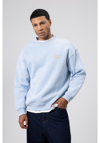 Vamos Oversize Bisiklet Yaka Baskılı Sweatshirt Bebe Mavi