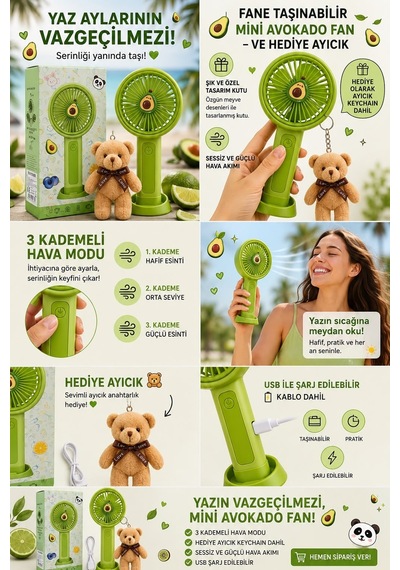 Taşınabilir Mini Fan Peluş Ayıcık Hediyeli Telefon Standlı Masaüstü Fan