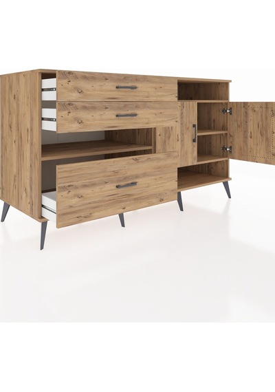 Kronos Konsol 4 Raflı 3 Çekmeceli 2 Kapaklı 176x59x99 Çam-çam Çam-çam