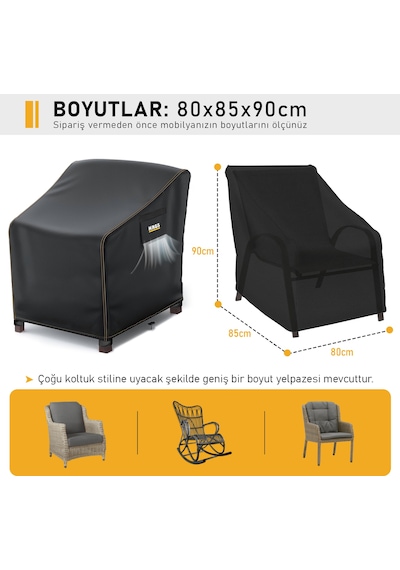 Haegs Tek Kişilik Bahçe Koltuk Örtüsü, Koruma Kılıfı, Su Geçirmez Açık Hava Bahçe Mobilya Kılıfları, Dış Mekan Sandalye Kılıfı Örtü Branda, Ağır Hizmet Tipi, 80-85-90cm - Siyah