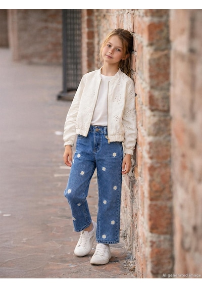 Civil Girls Papatya Nakışlı 6-9 Yaş Pantolon - Mavi
