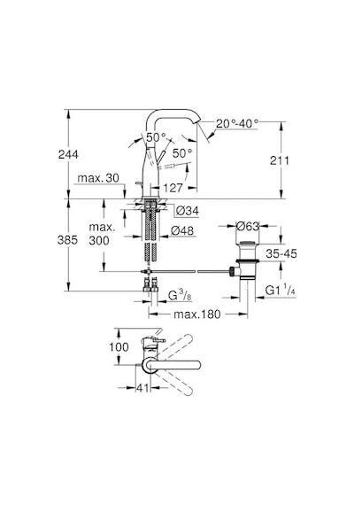 Grohe Essence Tek Kumandalı Lavabo Bataryası L - 24174001 Gümüş