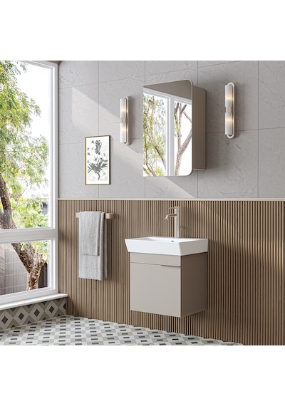 Likya Mdflam Tek Kapaklı Lavabolu 49 Cm Banyo Dolabı + Üst Dolabı, Mini Lavabolu Banyo Dolabı Takımı Kumtaşı Likya Mdflam Tek Kapaklı Lavabolu 49 Cm Banyo Dolabı + Üst Dolabı, Mini Lavabolu Banyo Dolabı Takımı Kumtaşı