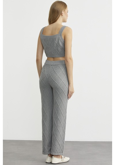 Sementa Pamuk Crop Pantolon Triko Takım - Gri Gri
