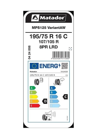 Matador 195/75R16C 107/105R MPS125 Variantaw 8PR Dört Mevsim Lastiği 2025