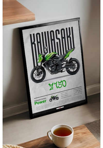 Kawasaki Z750 Siyah Ahşap Çerçeveli Poster, Dekoratif Motosiklet Duvar Tablosu