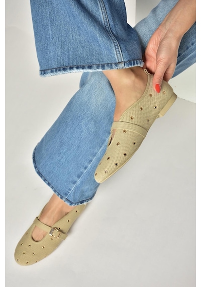 Fox Shoes Y820410104 Ten Triko Kumaş Kadın Babet Ten