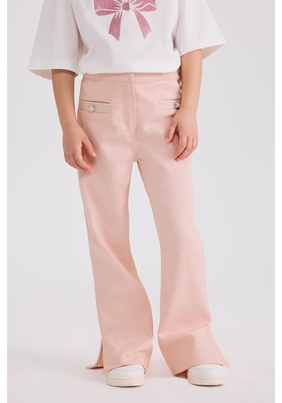 Panço Kız Çocuk Süs Cepli Pembe Pantolon