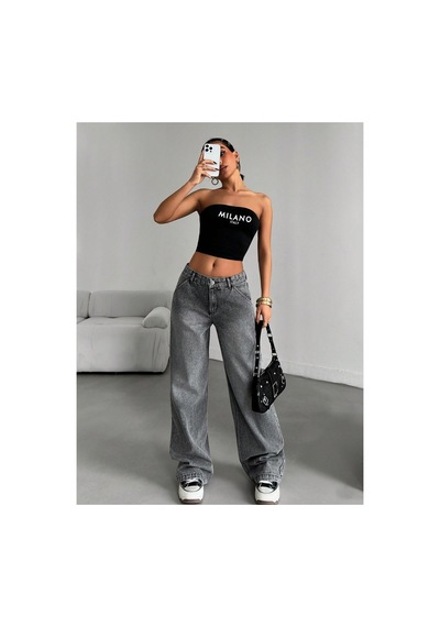 Kene Jeans Ön İşlemli Bol Paça Baggy Jeans Kar Siyah