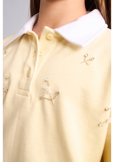 Defacto Relax Fıt Polo Yaka Açık Sarı Sweatshirt Kız Çocuk I2715a826auyl487 Sarı-yl487