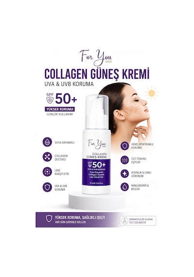 Collagen Destekli, Leke Karşıtı, Yüksek Koruma Ton Eşitleyici Spf+50 Yüz Ve Vücut Güneş Kremi 75 Ml