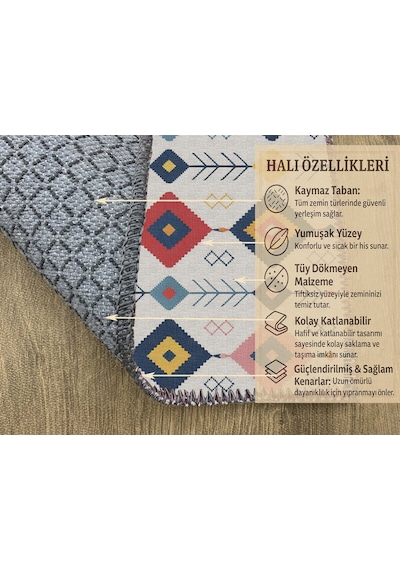 Turkıshrug Kıngdom Beyaz Zemin Çok Desenli Dijital Baskılı Halı Modern Dekoratif Tasarım Çok Renkli