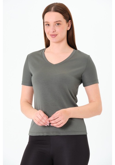 Sortie Collection V Yaka Premium Modal Kumaş Basic Tişört - Haki