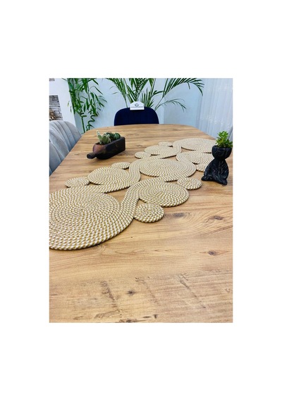 Jüt, Hasır,sarmal Model, Dekoratif Masa Örtüsü, Runner 40x110 Cm, Sehpa Örtüsü, Bohem Tarzı Jüt Beyaz Jüt Beyaz