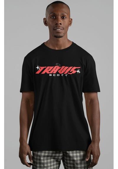 Travis Scott Rapper Şarkıcı Sırt Baskılı Unisex Oversize Tişört Siyah