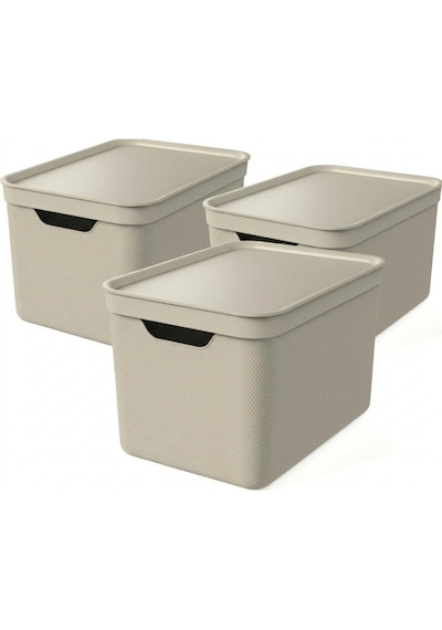 Jive Deco Kapaklı Depolama Kutusu 16 L 3'lü Set Cappucino