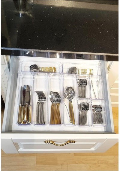 10'lu Set Modüler Kaşıklık Şeffaf Çekmece Içi Düzenleyici Mutfak Makyaj Banyo Buzdolabı Organizer Şeffaf 42 X 49 Çok Renkli