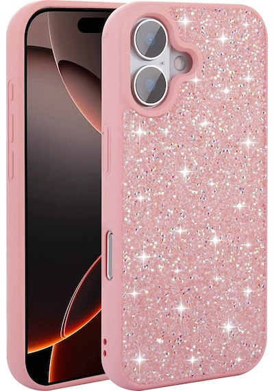 Apple Uyumlu iPhone 16 Plus Kılıf Parlak Taşlı Tasarım Kamera Yükseltili Korumalı Kapak Pırlanta Pembe