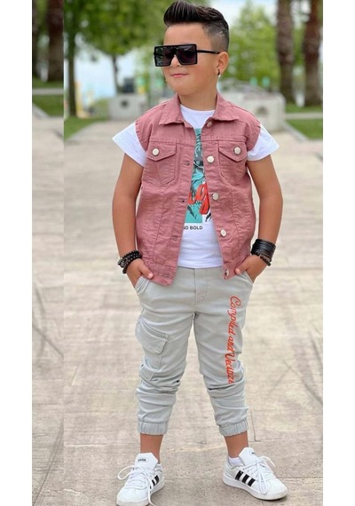 Riccotarz Erkek Çocuk Kaplan Detaylı T-shirt Sırt Baskılı Kolsuz Pudra Jean Ceket Kargo Cepli Alt Üst Takım Pudra Riccotarz Erkek Çocuk Kaplan Detaylı T-shirt Sırt Baskılı Kolsuz Pudra Jean Ceket Kargo Cepli Alt Üst Takım Pudra