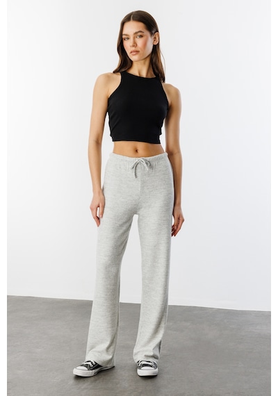 Genius Store Yumoş Bol Örme Kadın Pantolon Örme-pantolon Gri