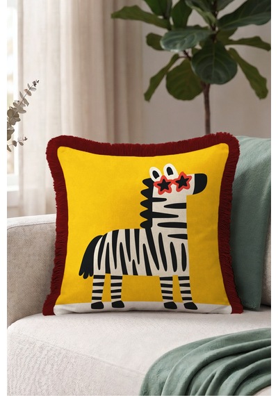 Safari Zebra Figürlü Saçaklı Yastık Kılıfı - Pop Art Hayvan Temalı Bordo Püsküllü Kırlent Kılıfı Derin Düş Serenat Safari Zebra Figürlü Saçaklı Yastık Kılıfı - Pop Art Hayvan Temalı Bordo Püsküllü Kırlent Kılıfı Derin Düş Serenat