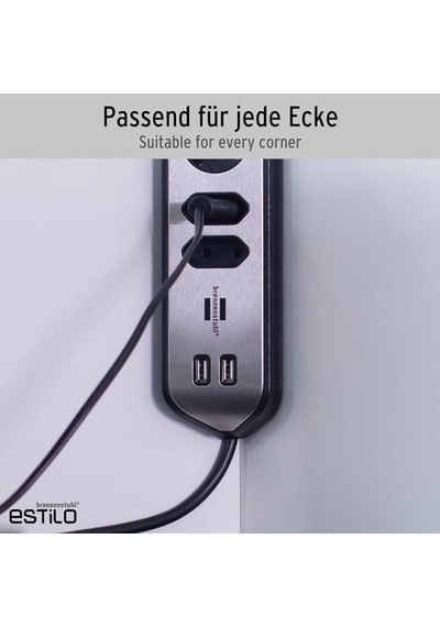 Köşe Priz Çubuğu - 4'lü Yüksek Kaliteli Paslanmaz Çelik Yüzeyli 2 Schuko Ve 2 Euro Priz Usb Şarj Fonksiyonlu G 0